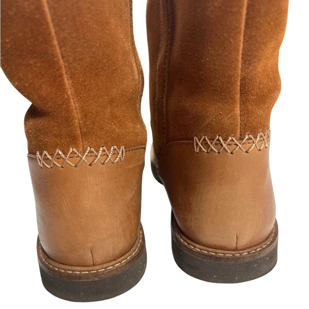 Clarks Glick Elmfield Tan Leather Suede Shearling Lined Mid Calf Boots 8M GUC